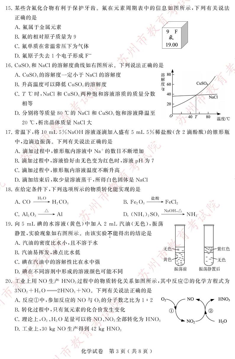 2023年江苏省苏州市中考化学真题第3页