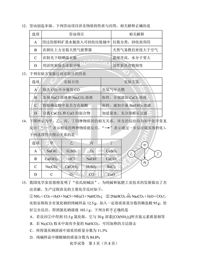 2023年天津中考真题化学试卷含答案解析第3页