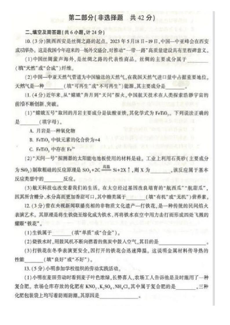 2023陕西省中考化学真题+解析第3页