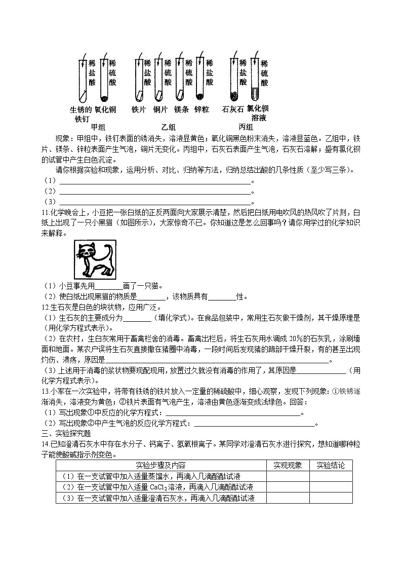 中考总复习：常见的酸和碱及其通性（基础） 巩固练习第2页