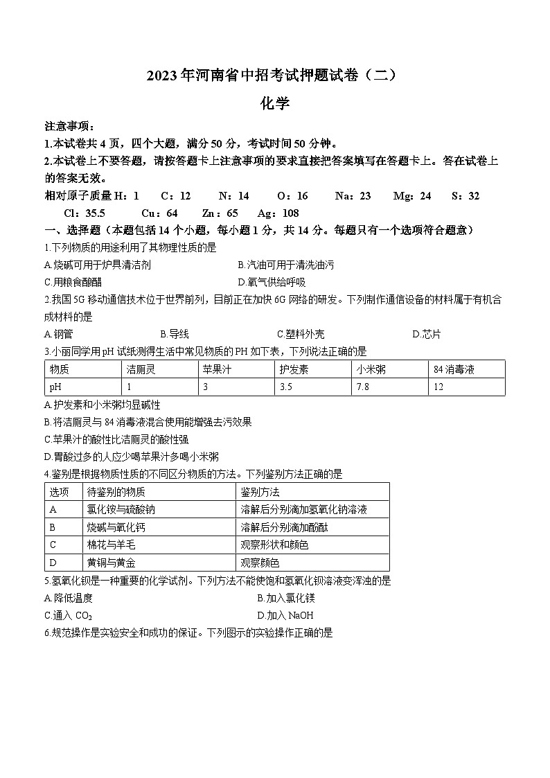 2023年河南省周口市扶沟县秋实中学中考三模化学试题01
