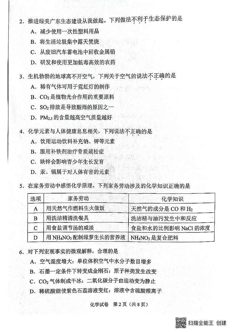 2023年广东省广州市中考化学真题第2页