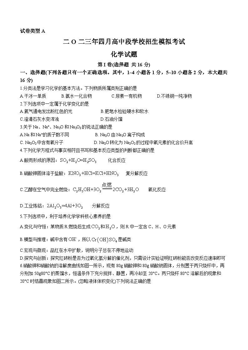 2023年山东省济宁市曲阜市中考一模化学试题01