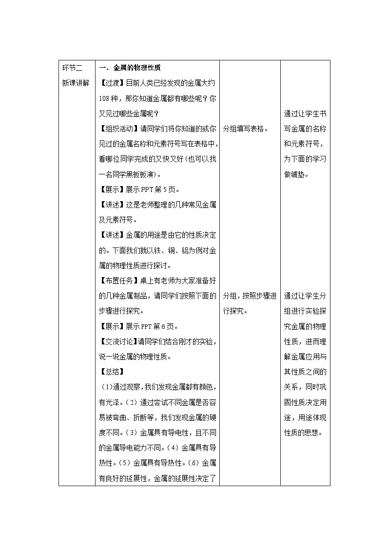 【上教版九年级化学上册】《金属的性质和利用》第1课时示范公开课教案02