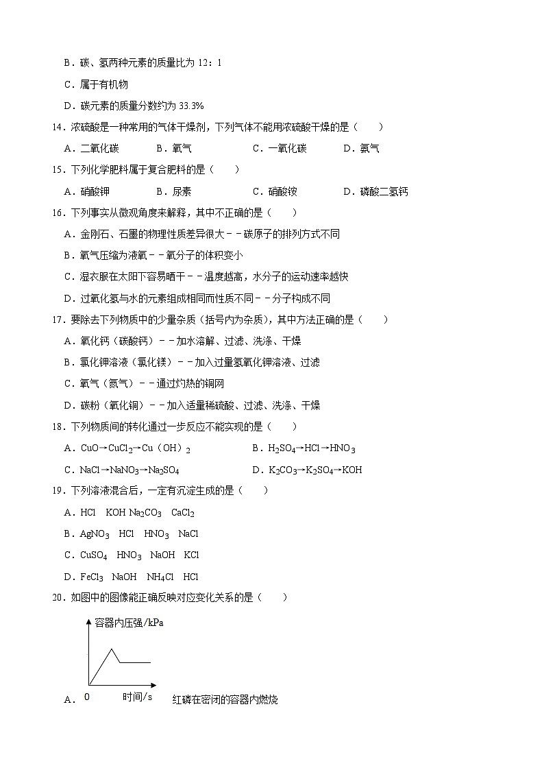 2022年广西河池市中考化学真题03