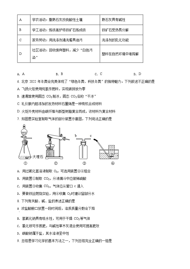 2022年湖南省岳阳市中考化学真题（原卷版）02