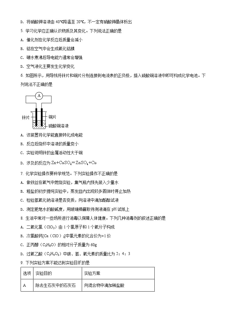 2022年江苏省徐州市中考化学真题（原卷版）02