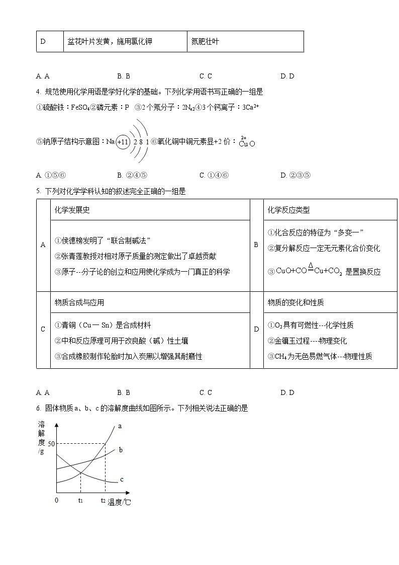 2022年内蒙古自治区鄂尔多斯市中考化学真题（原卷版）02