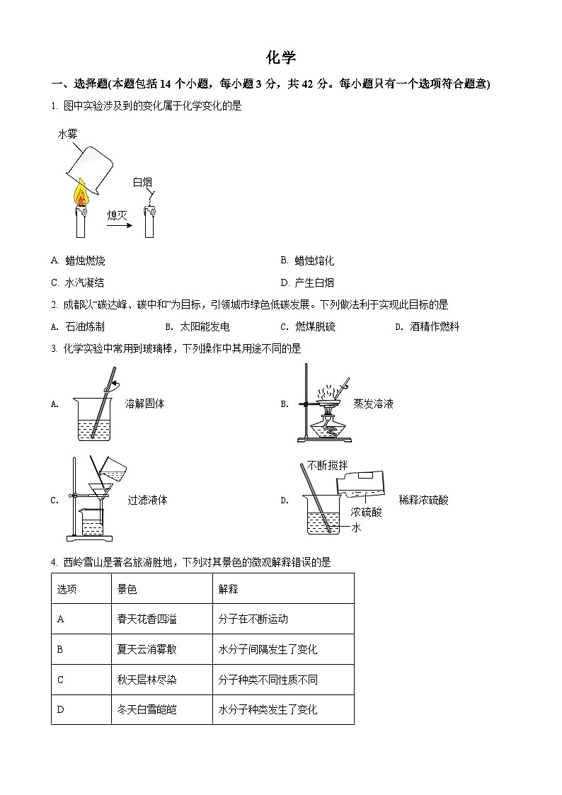 2022年四川省成都市中考化学真题（原卷版）01