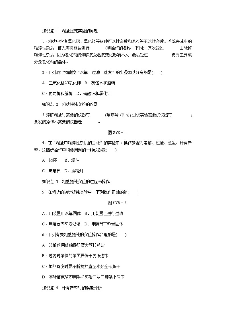 人教版九年级化学下册.实验活动8粗盐中难溶性杂质的去除练习题01
