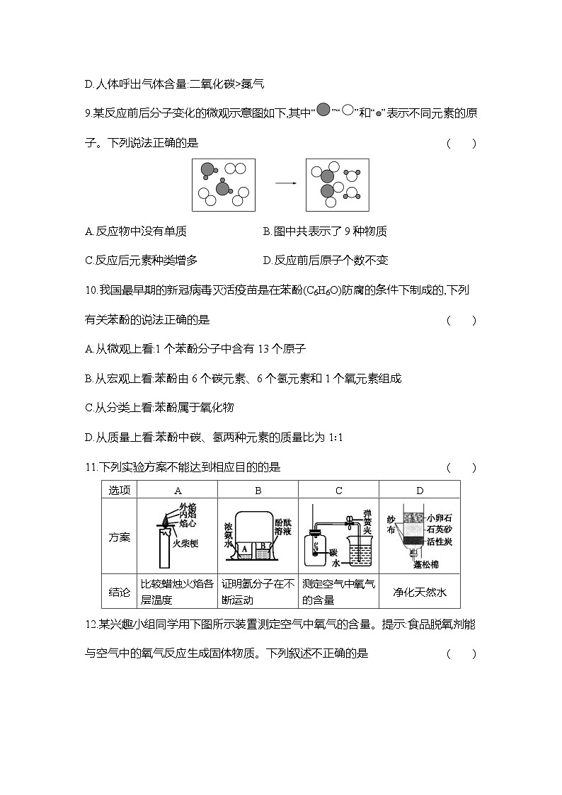 人教版初中化学九年级上册期中测试卷（第一~四单元）03