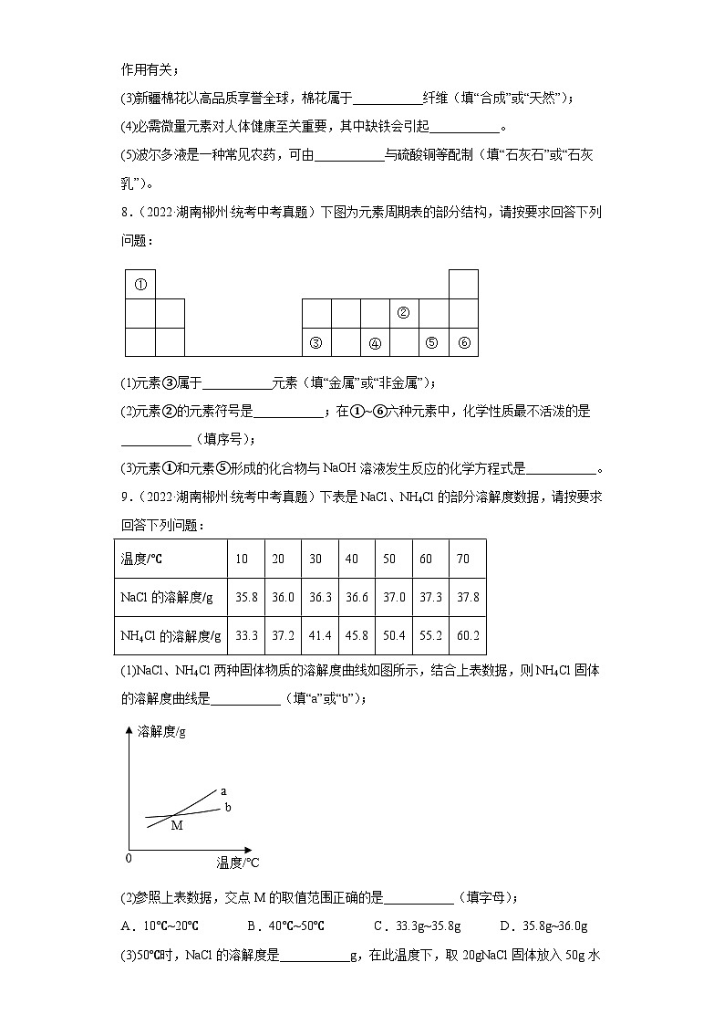 湖南郴州三年（2021-2023）中考化学真题分题型分类汇编-01填空题第3页