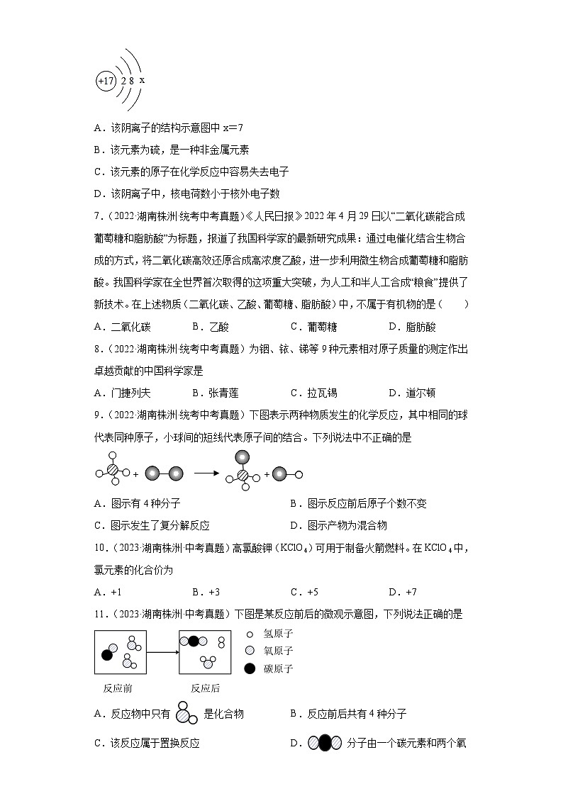湖南株洲三年（2021-2023）中考化学真题分题型分类汇编-03物质构成的奥秘第2页