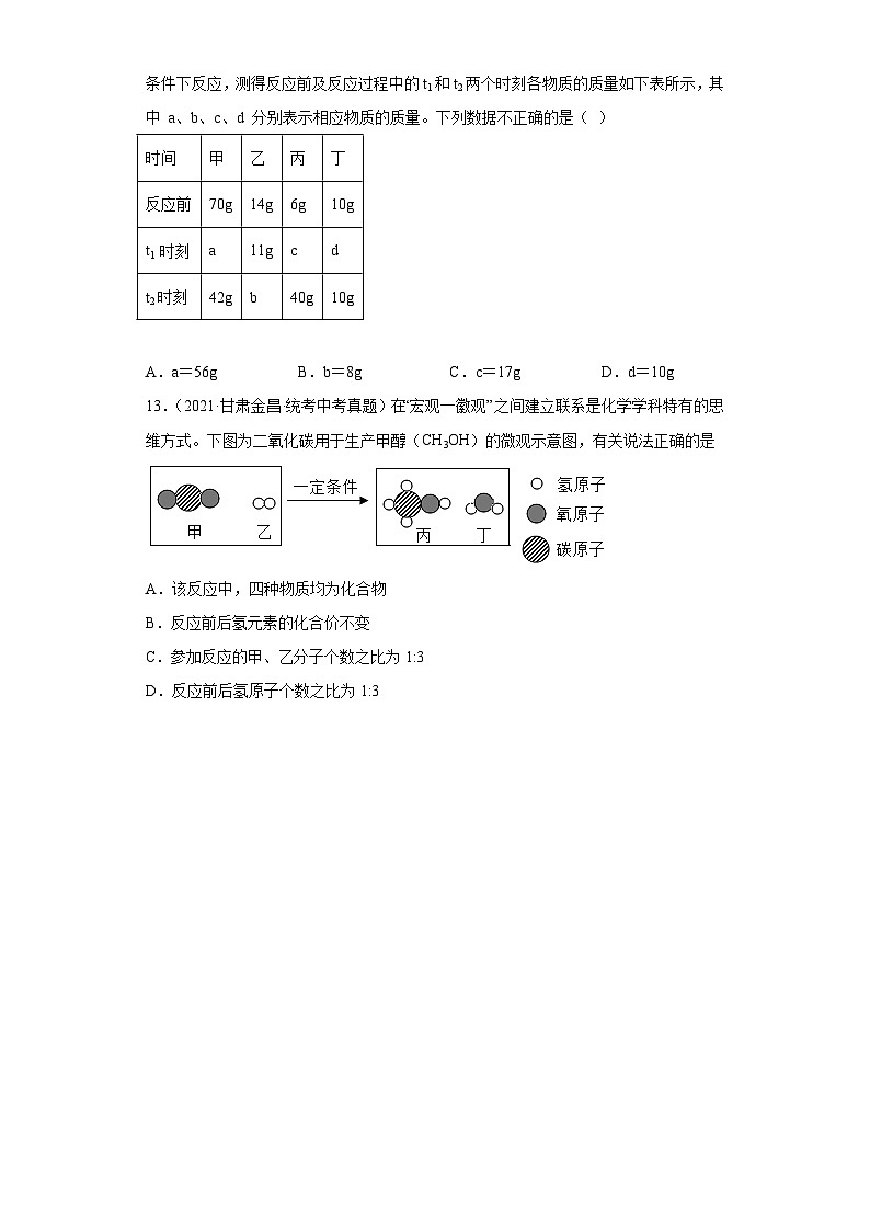 甘肃金昌三年（2021-2023）中考化学真题分题型分类汇编-04物质的化学变化03