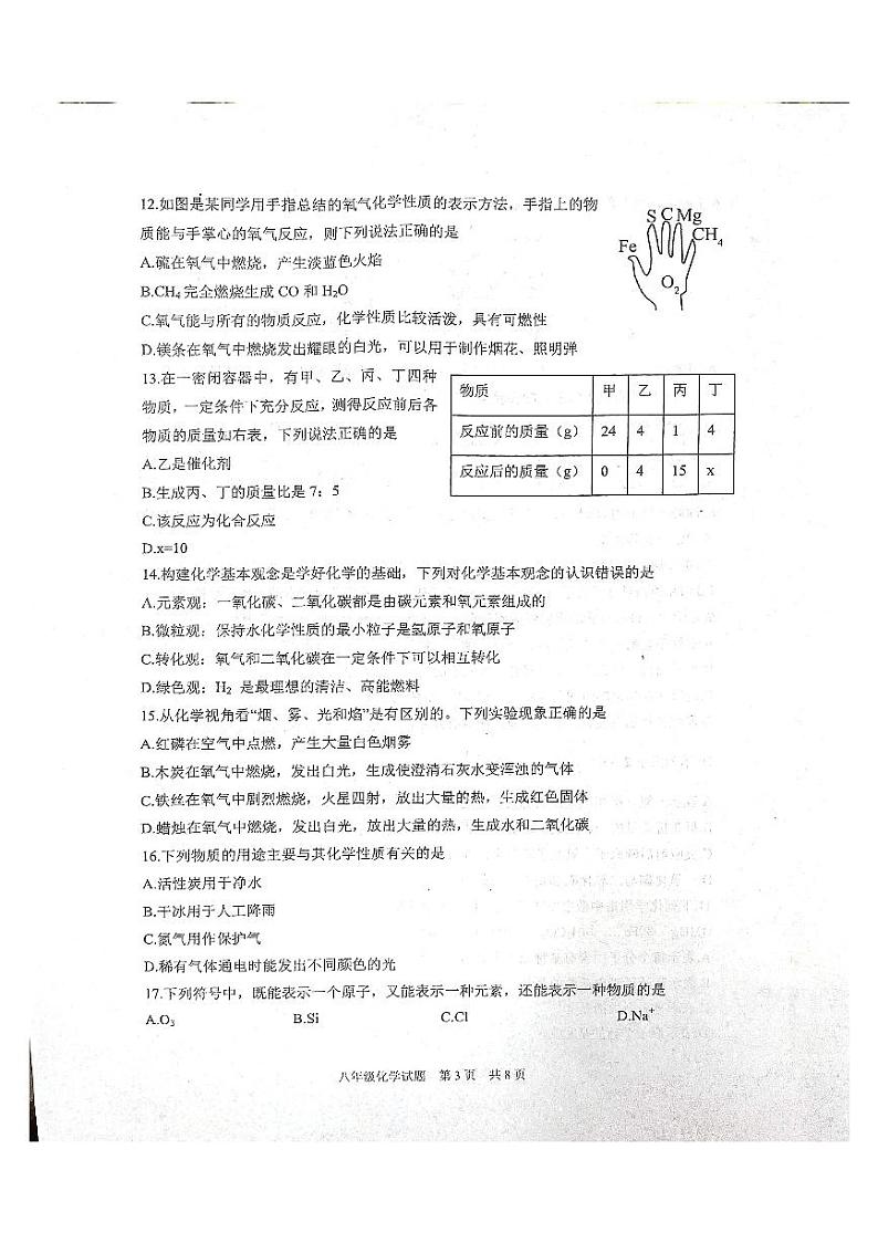 山东省泰安市宁阳县2022-2023学年八年级下学期期末考试化学试题第3页