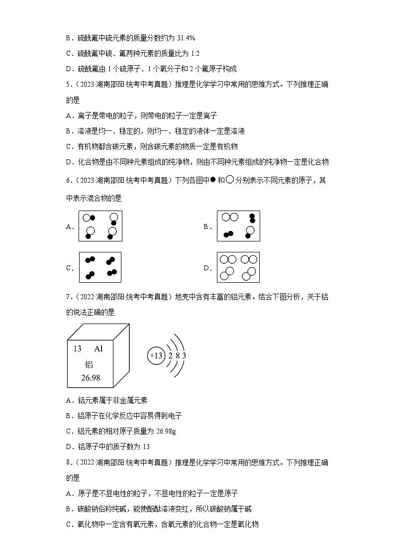 湖南邵阳三年（2021-2023）中考化学真题分题型分类汇编-04选择题第2页