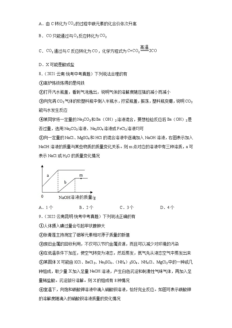 云南三年（2021-2023）中考化学真题分题型分类汇编-05身边的化学物质02