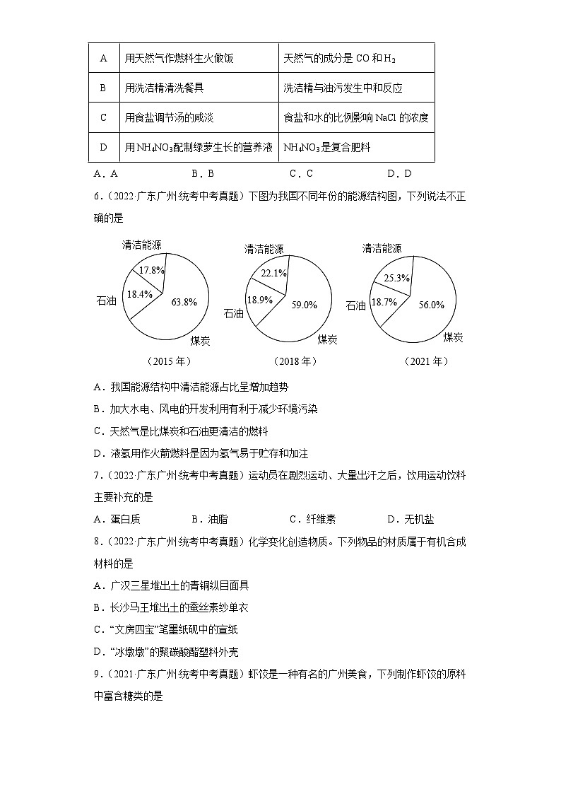 广东广州三年（2021-2023）中考化学真题分题型分类汇编-04化学与社会发展及实验基础第2页