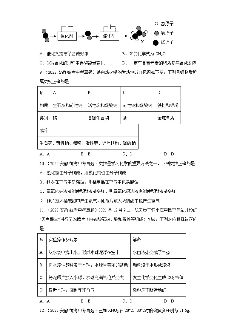 安徽三年（2021-2023）中考化学真题分题型分类汇编-02选择题②第3页