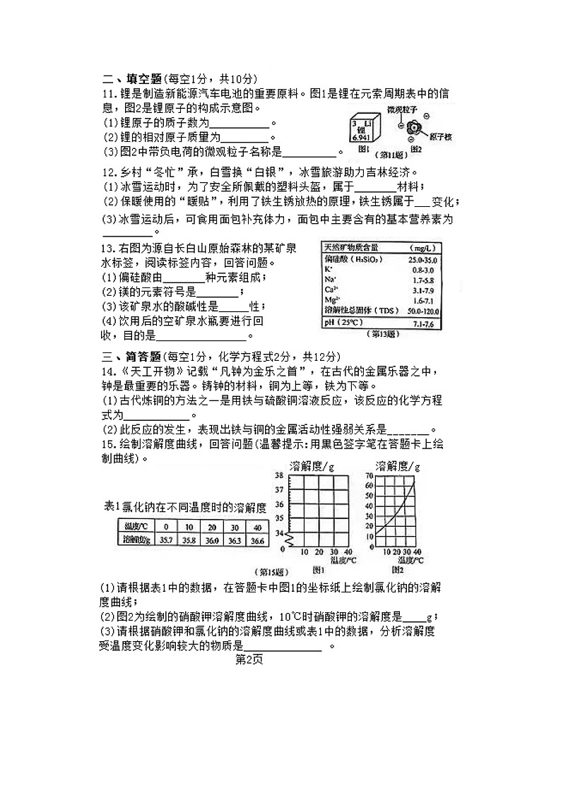 2023年吉林省中考化学真题02