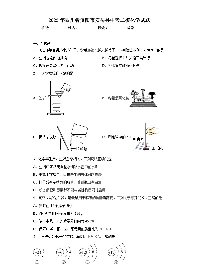 2023年四川省资阳市安岳县中考二模化学试题（含解析）第1页