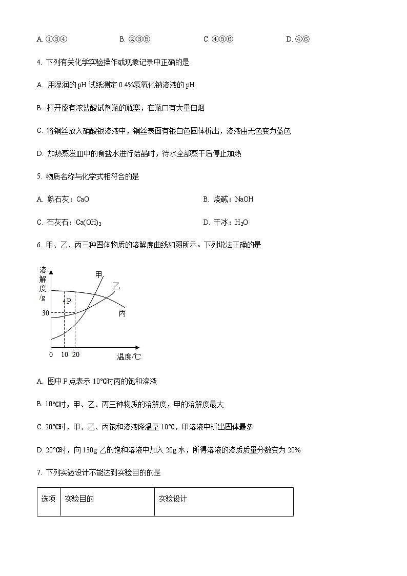 2023年江苏省宿迁市泗阳县中考一模化学试题02