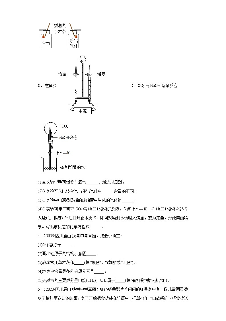 四川眉山三年（2021-2023）中考化学真题分题型分类汇编-01填空题第2页