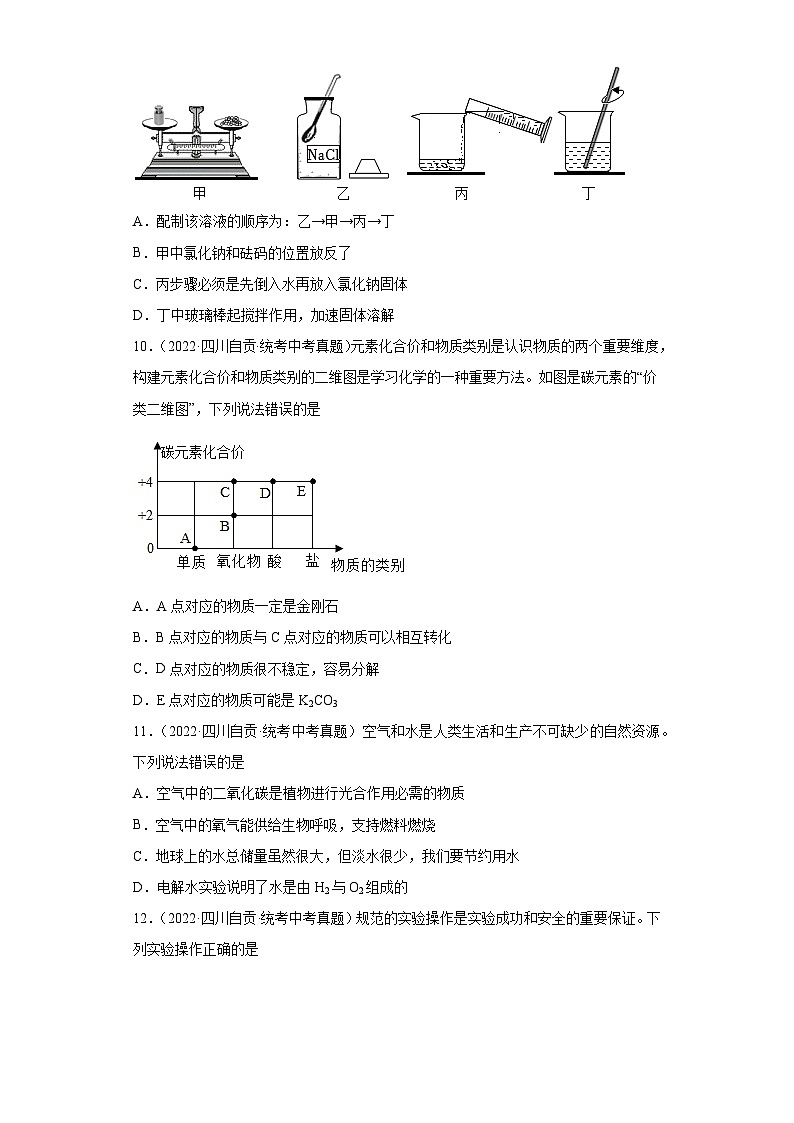 四川自贡三年（2021-2023）中考化学真题分题型分类汇编-04身边的化学物质第3页