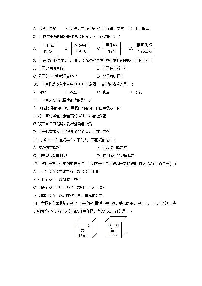 2023年云南省怒江州泸水市新城重点中学中考化学学业水平模拟试卷（三）（含解析）02