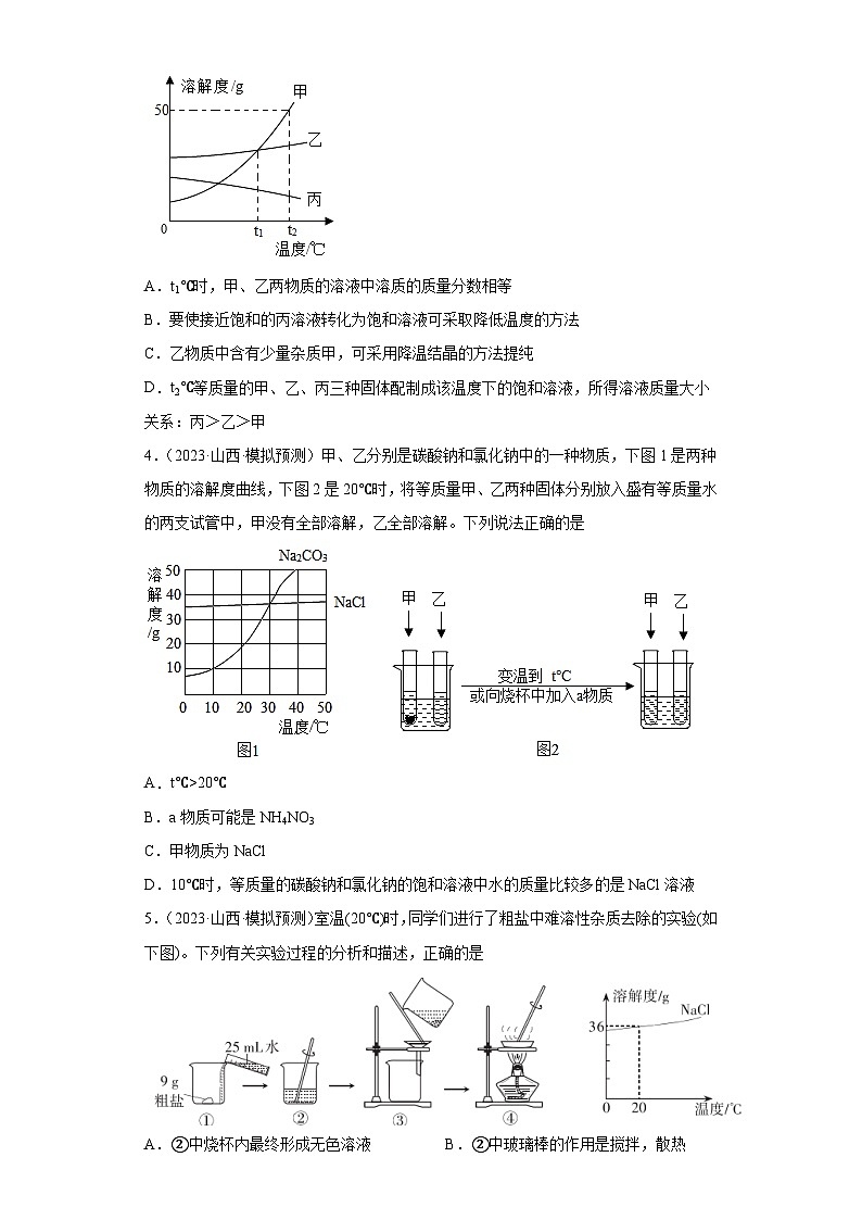 2023年中考化学模拟题知识点汇编专项练习（山西专用）-09溶解度②第2页
