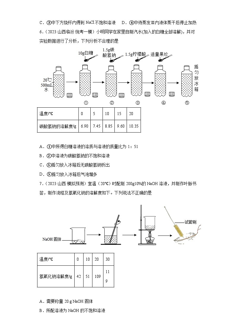 2023年中考化学模拟题知识点汇编专项练习（山西专用）-09溶解度②第3页