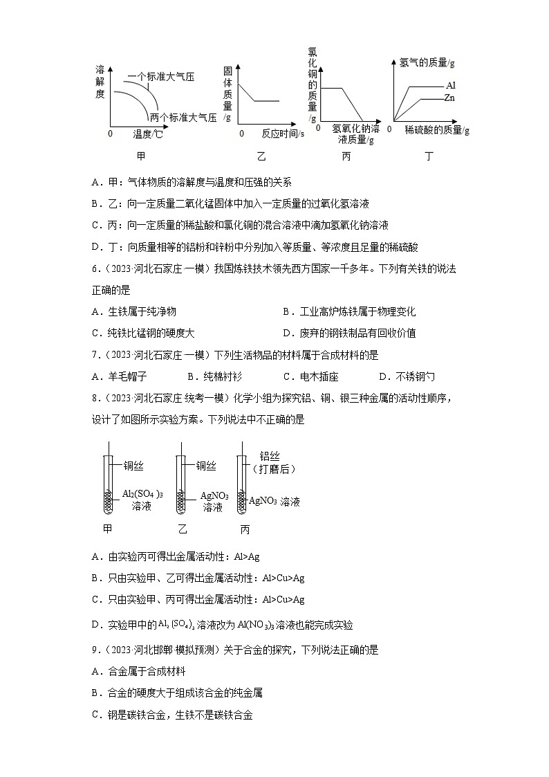 2023年中考化学模拟题知识点汇编专项练习（河北专用）-13金属和金属矿物②第2页