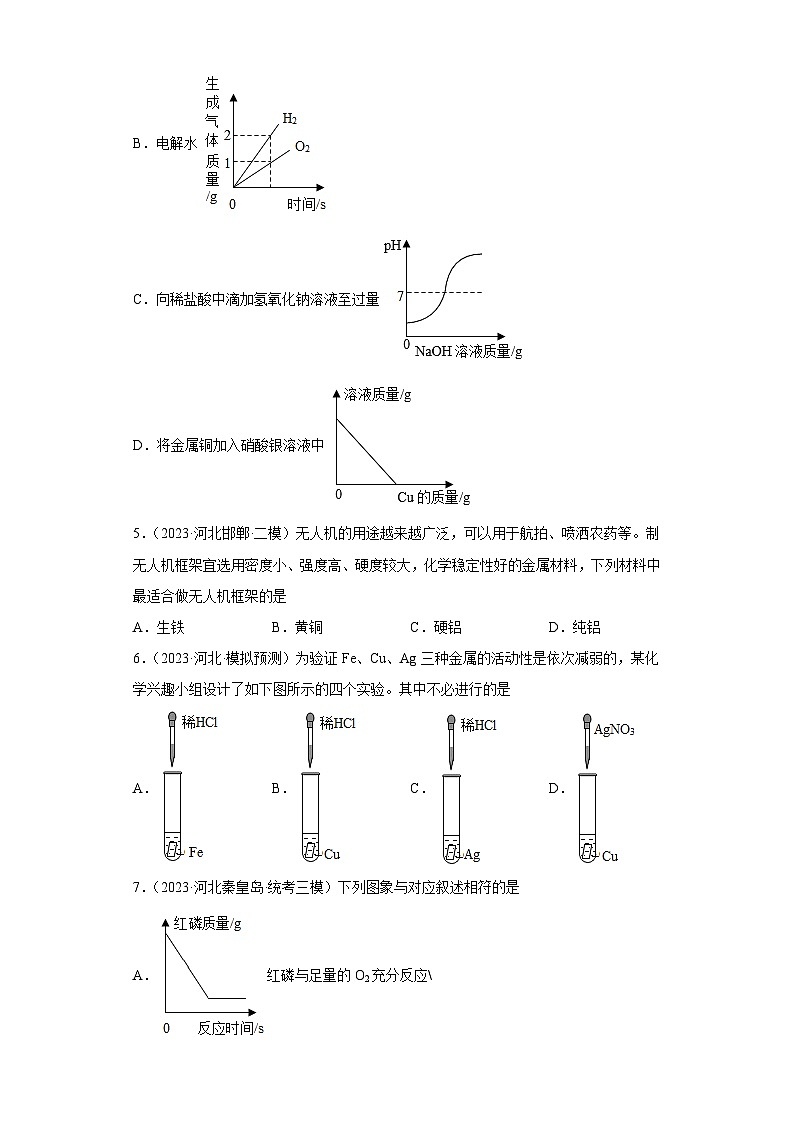2023年中考化学模拟题知识点汇编专项练习（河北专用）-13金属和金属矿物③第3页