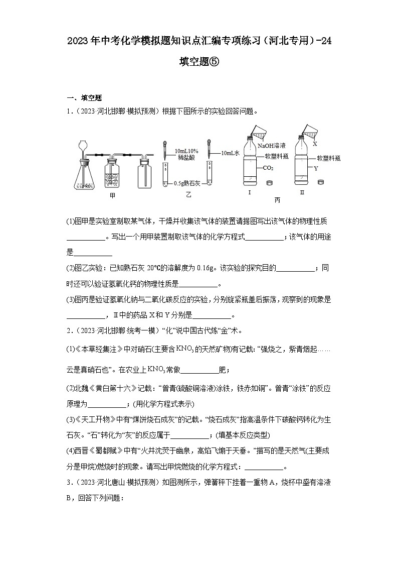 2023年中考化学模拟题知识点汇编专项练习（河北专用）-24填空题⑤第1页