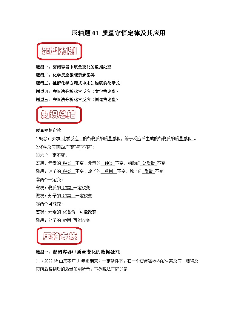 压轴题01 质量守恒定律及其应用-中考化学压轴题突破（全国通用）（解析版）第1页
