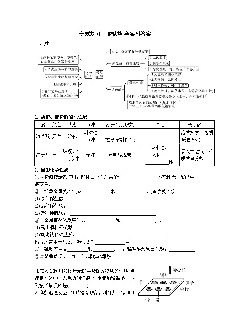 2023年广东省广州市中考化学一轮复习酸碱盐导学案附答案第1页