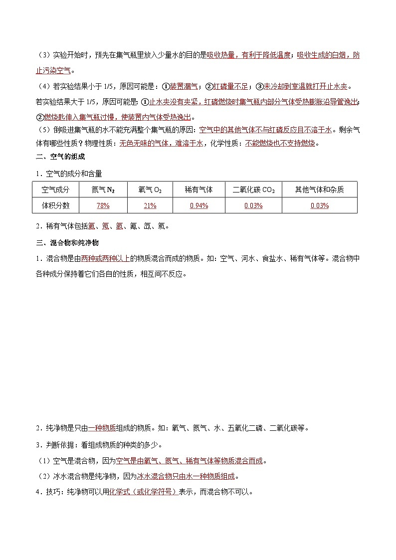 【暑假提升】人教版化学新九年级（八升九）暑假预习-第05讲 空气的组成  讲学案02