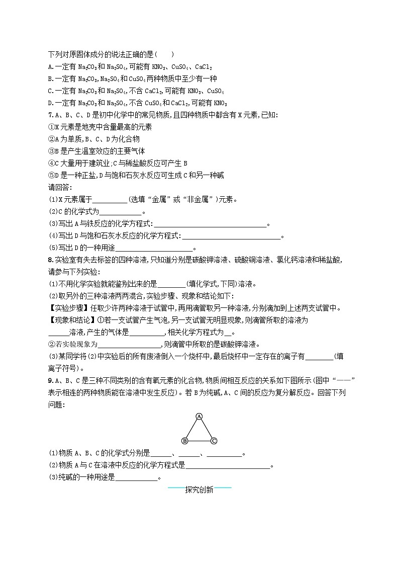 2023九年级化学下册第十一单元盐化肥课题1生活中常见的盐第2课时盐的性质及复分解反应课后习题新版新人教版02