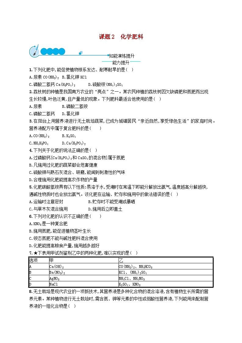 2023九年级化学下册第十一单元盐化肥课题2化学肥料课后习题新版新人教版第1页