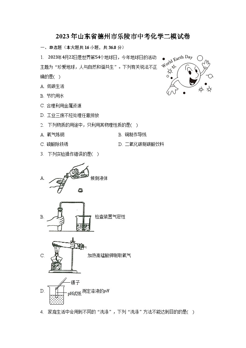2023年山东省德州市乐陵市中考化学二模试卷01