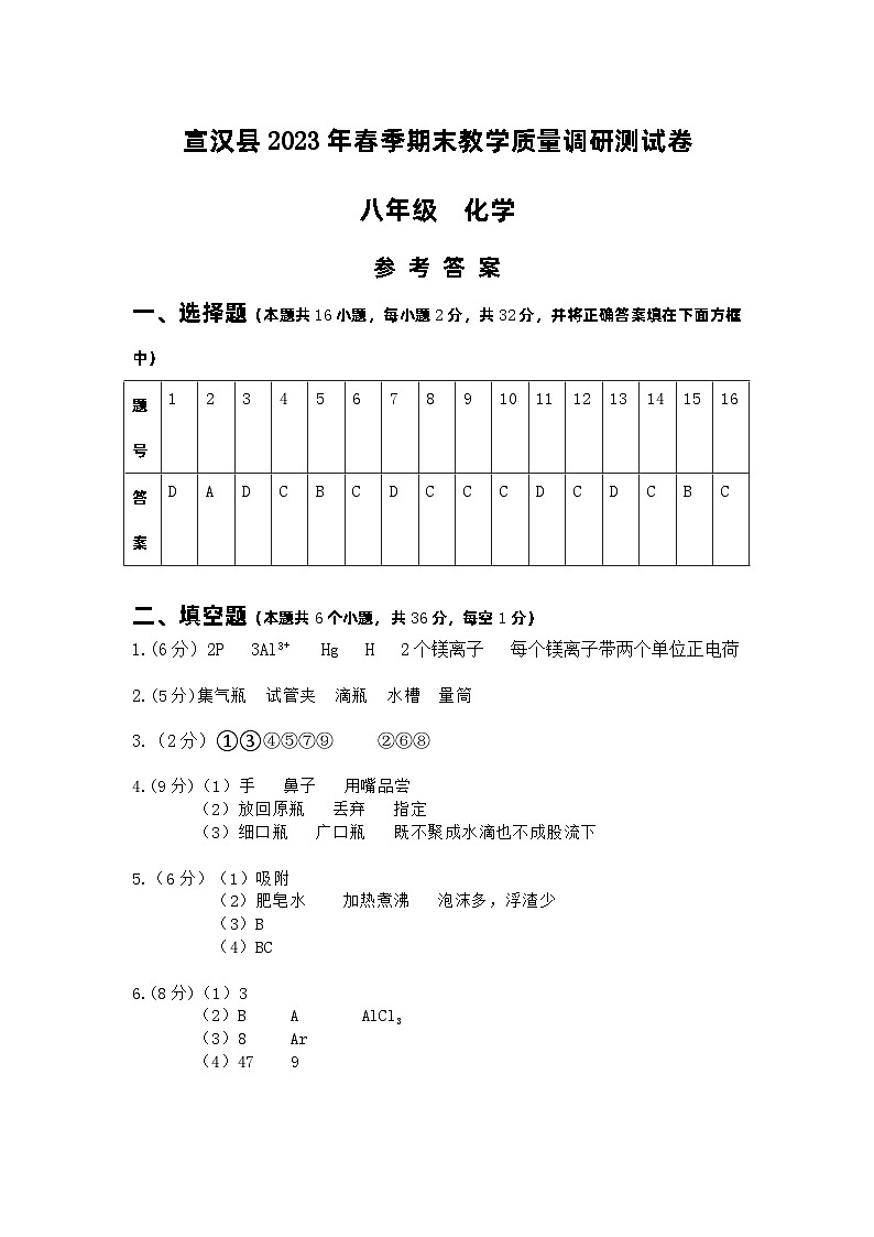 2023年【八年级下册化学】期末考试真题 含答案01