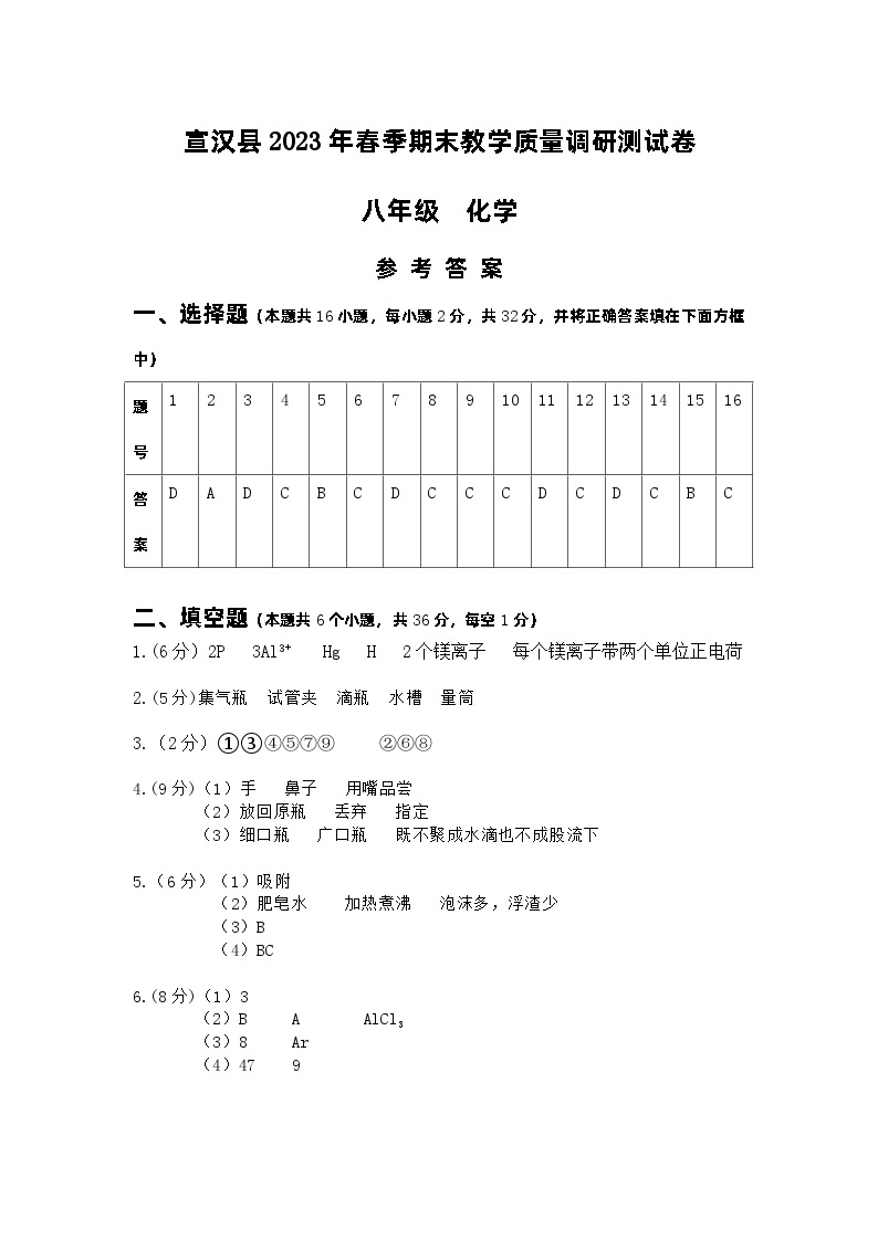 2023年【八年级下册化学】期末考试真题 含答案01