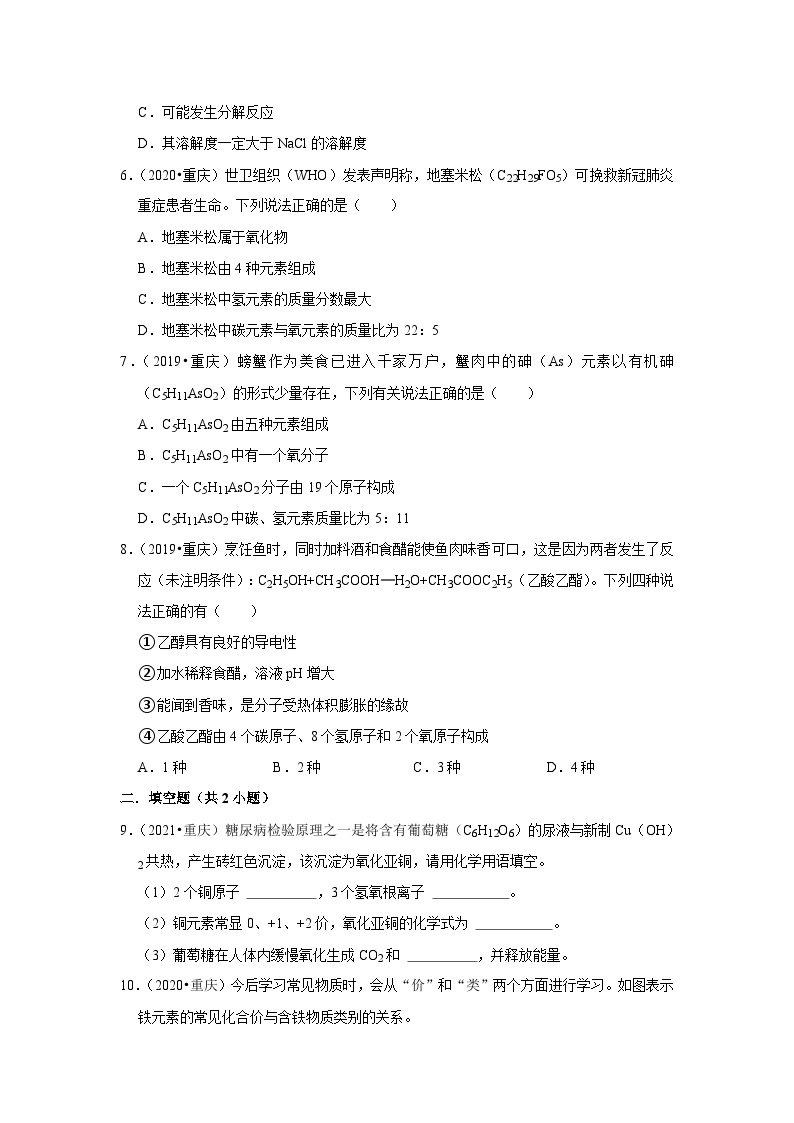 02化学式的书写及意义-重庆市近四年（2019-2023）中考化学真题高频考点汇编02