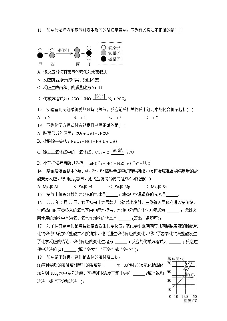 2023年河南省中考化学试卷(含答案解析)02