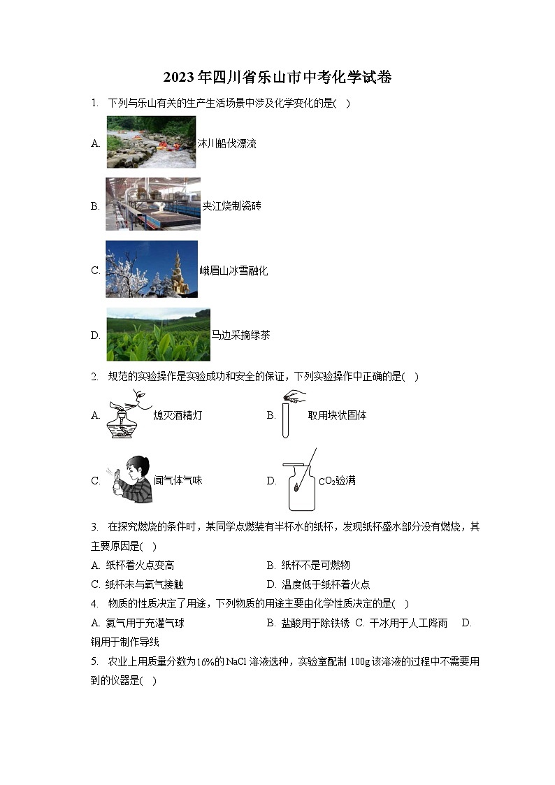 2023年四川省乐山市中考化学试卷(含答案解析)01
