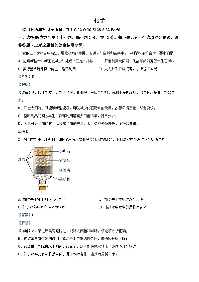 精品解析：2023年内蒙古包头市中考化学真题（解析版）第1页