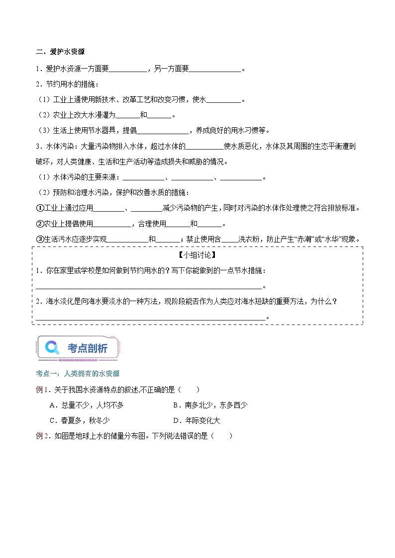 第14课 爱护水资源-2023年新初三化学（人教版）暑期预习课 试卷02
