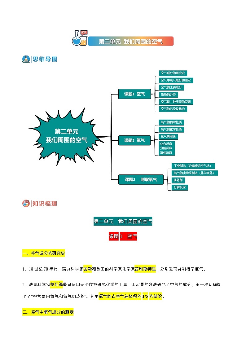 第二单元  我们周围的空气-2022-2023学年九年级化学上册期末单元复习教案（人教版）01