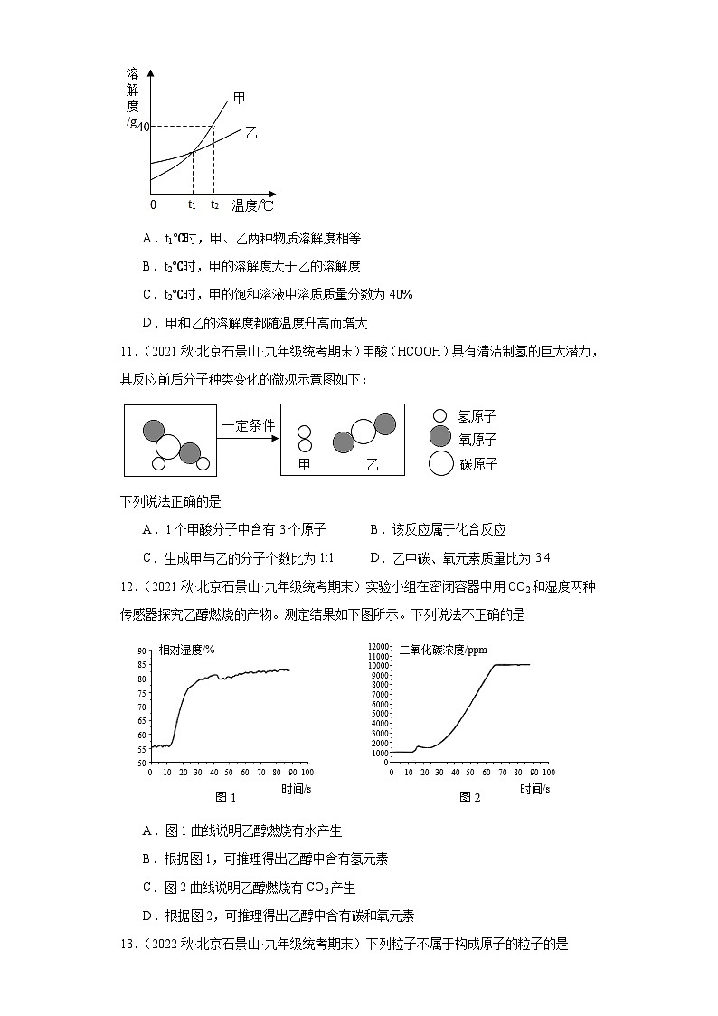 北京市石景山区三年（2020-2022）九年级上学期期末化学试题汇编-选择题②第2页