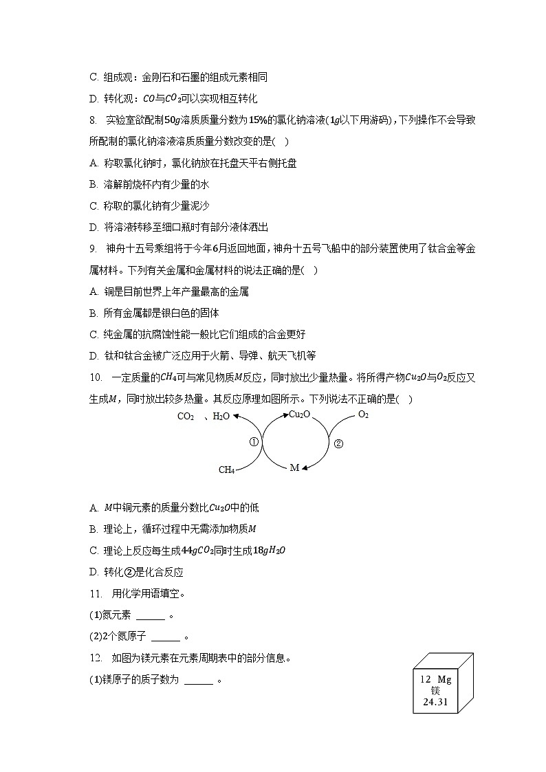 2023年吉林省长春市重点学校中考化学模拟试卷（6月份）02